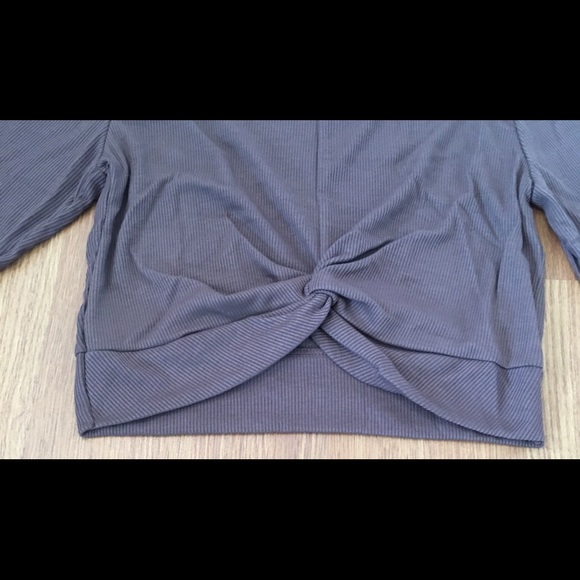 Crop Top Twist Front Long Sleeve Ribbed Plum - Picture 7 of 10